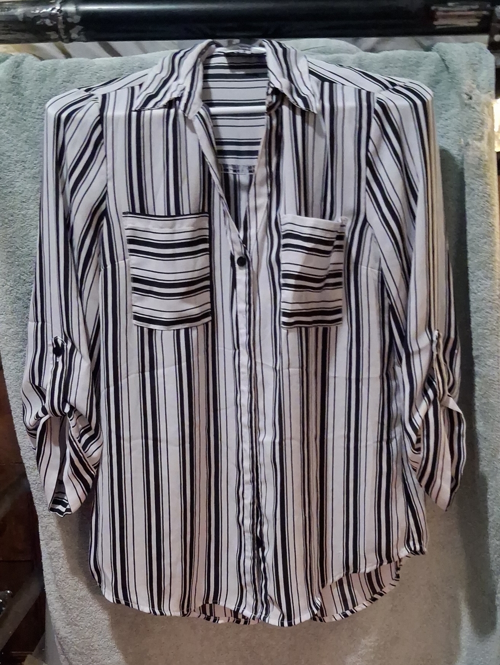 by & by Black and White Striped Button-Down Shirt